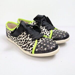 London Sole Jane Winkworth Leopard Hair‎ Studded Sneakers Big Bow Size 40 US 9.5